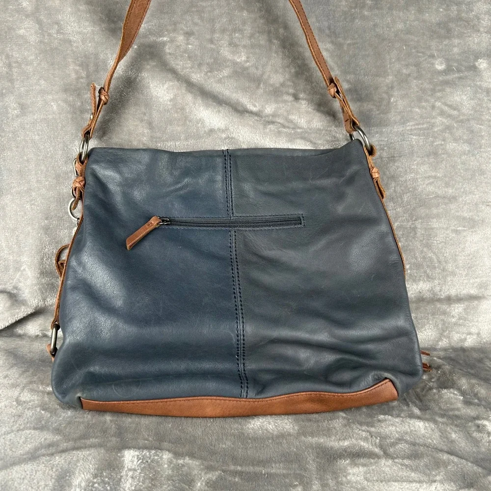 The Sak Ashland Leather Hobo Bag Slate Blue Tan Tassel Shoulder Bag‎ 1000076252